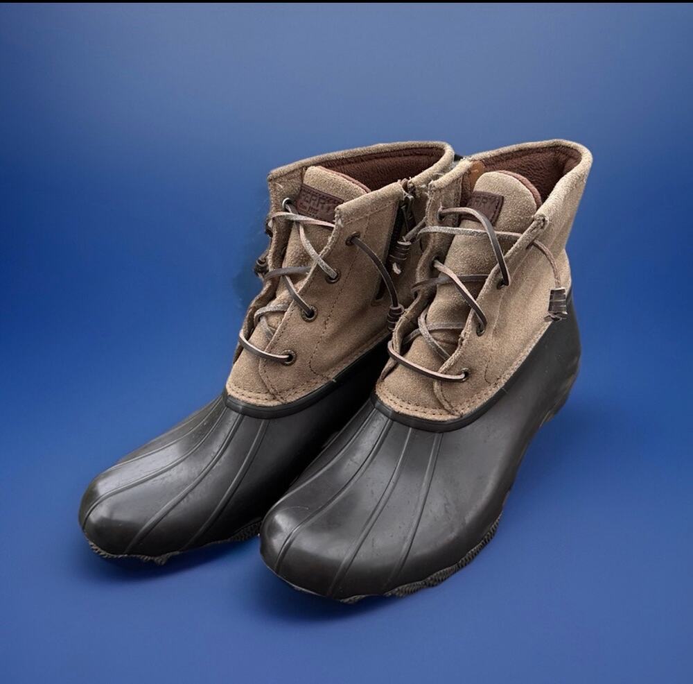 Sperry Saltwater Duck Boots Waterproof Brown Black Women's Size 9.5